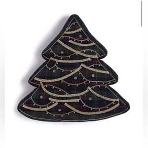 Martha Stewart Embroidered Plaid Christmas Tree Pillow 16 X 16, Green NWT $80